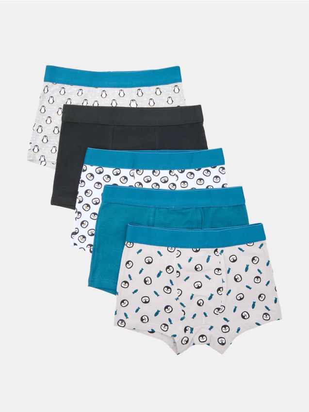 Sinsay - Boxeri din bumbac cu motiv de pinguini 5 pack - multicolor