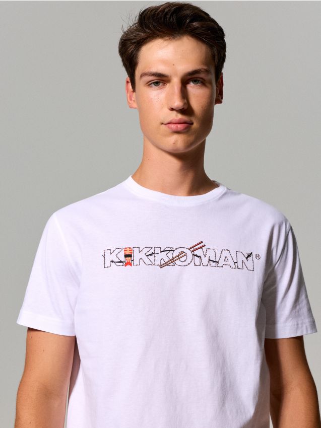 Sinsay - Tricou din bumbac cu imprimeu pe spate Kikkoman - alb