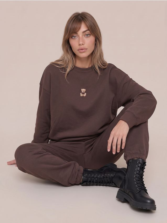 Sinsay - Joggere din material sport cu urs brodat - maro