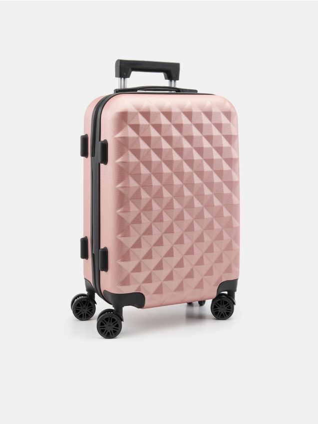Sinsay - Valiză cu roți cu textură embosată - roz-pudră