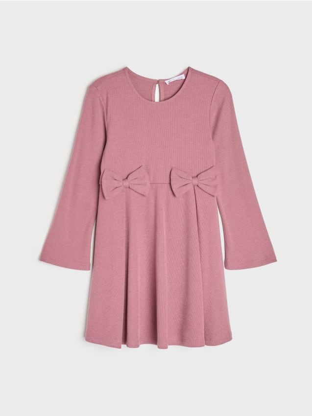 Sinsay - Rochie striată cu funde decorative și amestec de viscoză - mov