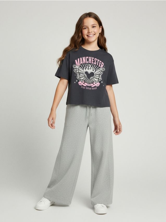 Sinsay - Pantaloni de trening cu crac larg - gri deschis