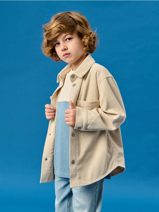 Sinsay - Koszula sztruksowa z kieszenią - kremowy