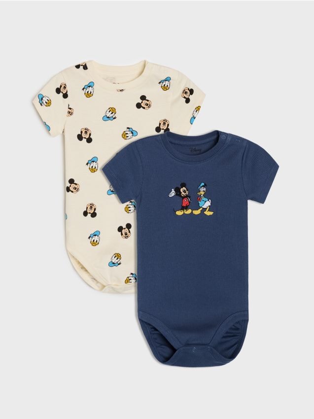 Sinsay - Body din bumbac cu imprimeu 2 pack Mickey and Donald - crem