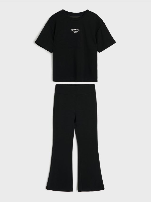 Sinsay - Set: tricou și pantaloni cu viscoză - negru