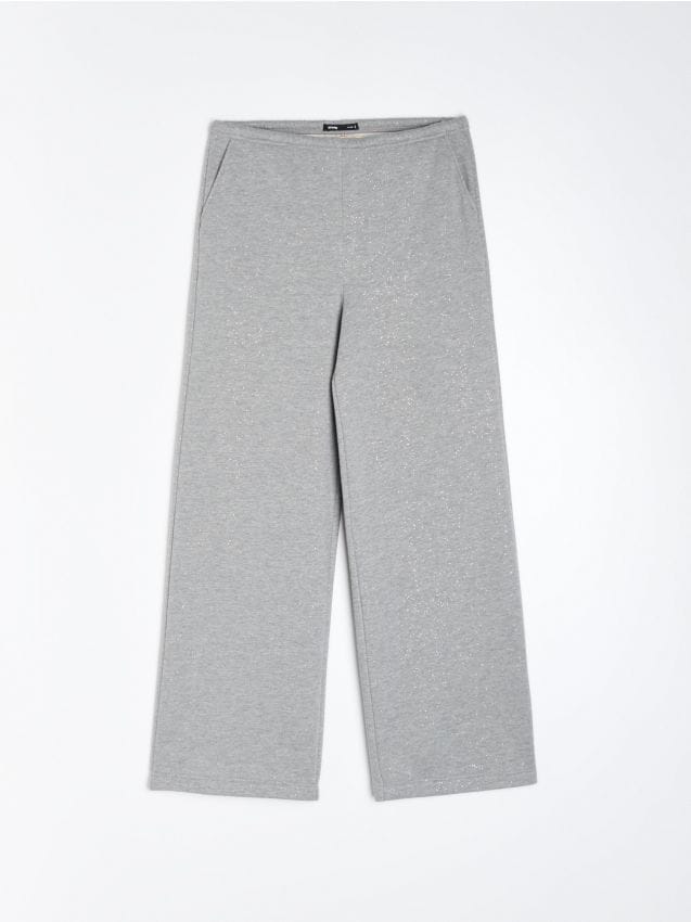 Sinsay - Pantaloni wide-leg din material sport cu efect de sclipici pulverizat - gri deschis