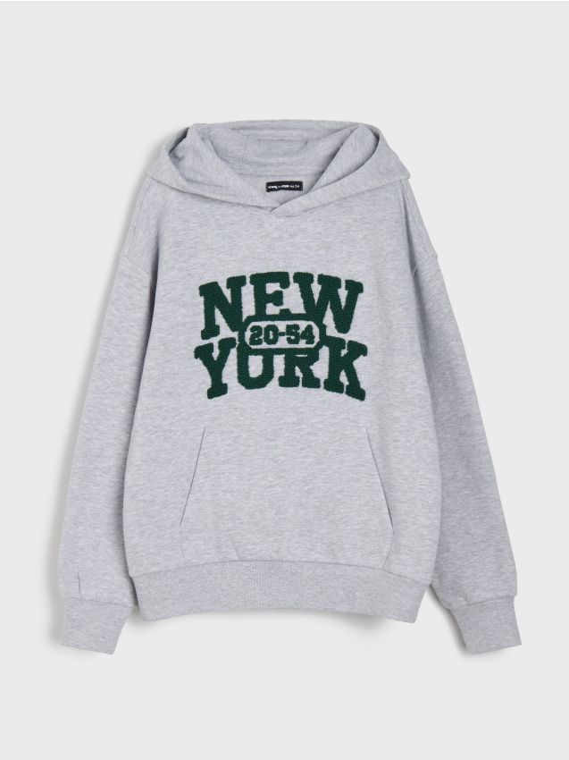 Sinsay - Hanorac cu glugă cu aplicație 3D NYC - gri-neutru