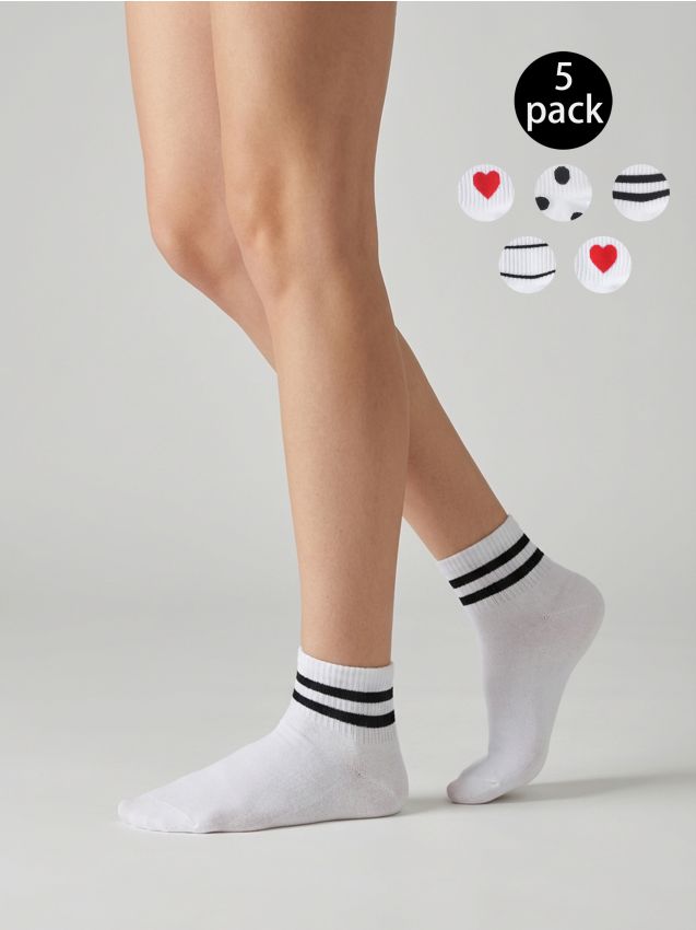 Sinsay - Zestaw skarpetek z sercami, paskami i w kropki 5 pack - wielobarwny