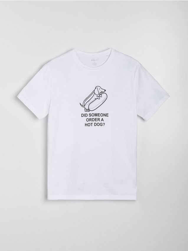 T-shirt in cotone con motivo cane - bianco
