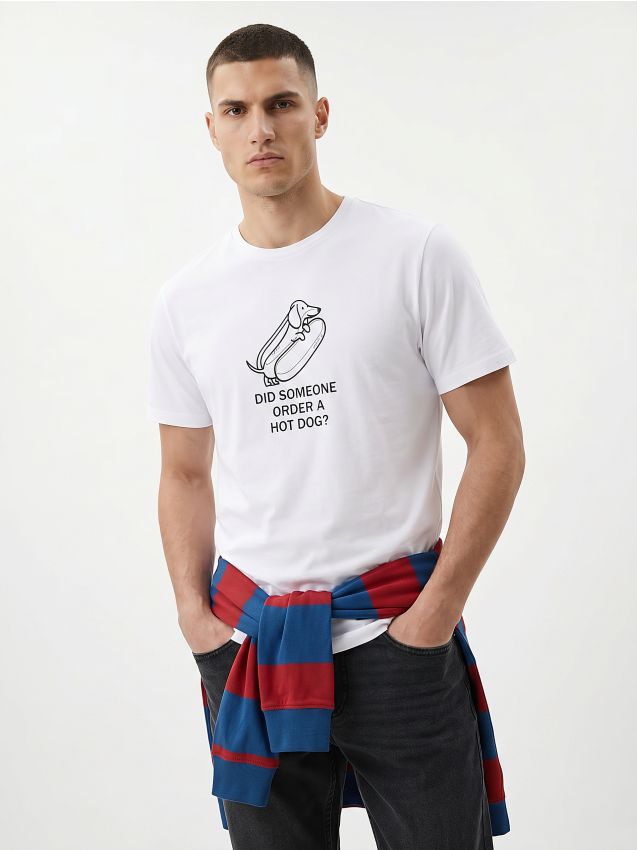 Sinsay - Tricou din bumbac cu motiv de câine - alb