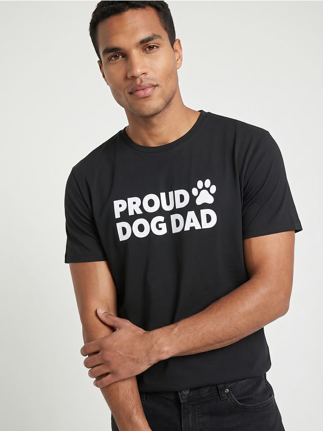 T-shirt in cotone con motivo cane - nero