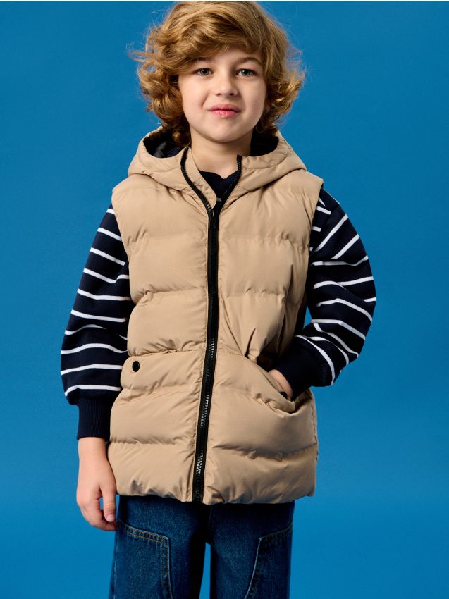 Sinsay - Vestă puffer matlasată cu glugă - bej