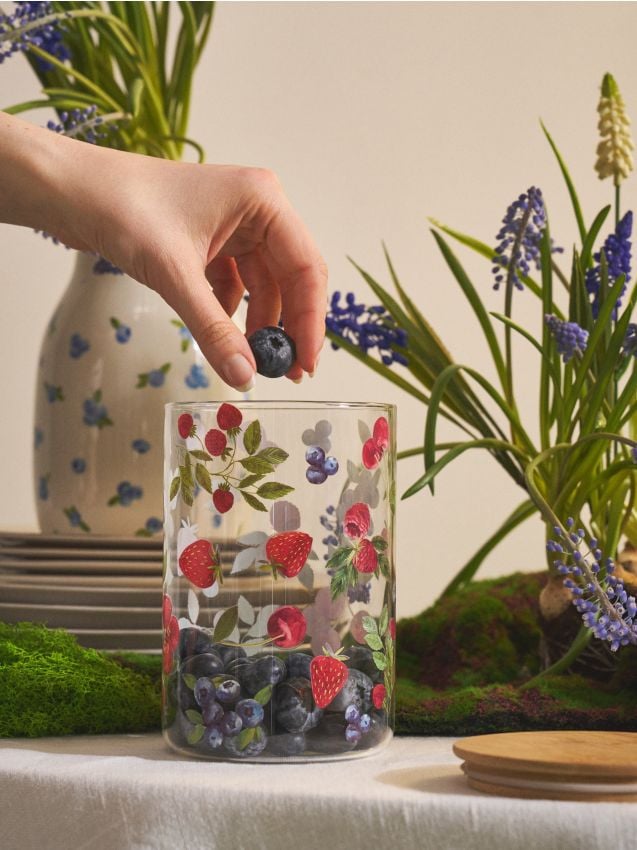 Sinsay - Borcan pentru alimente cu capac și motiv fructat - alb