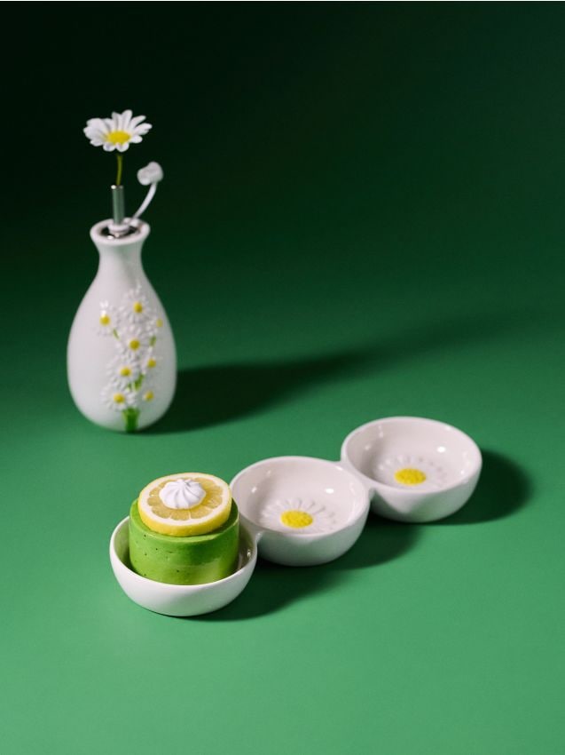 Sinsay - Tavă de servire de primăvară cu trei boluri cu motiv de margaretă - alb