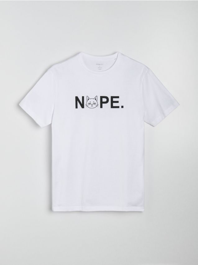 T-shirt in cotone con motivo gatto - bianco