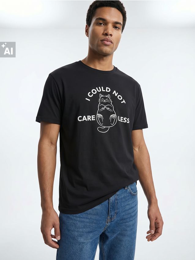 Sinsay - Tricou din bumbac cu motiv de pisică - negru