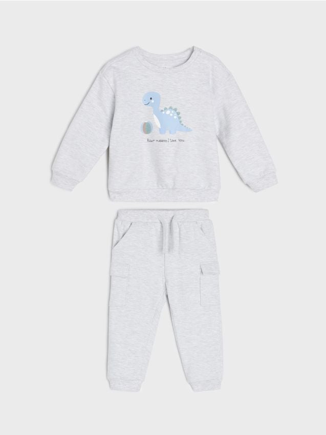 Sinsay - Set din bumbac: bluză și pantaloni - gri deschis