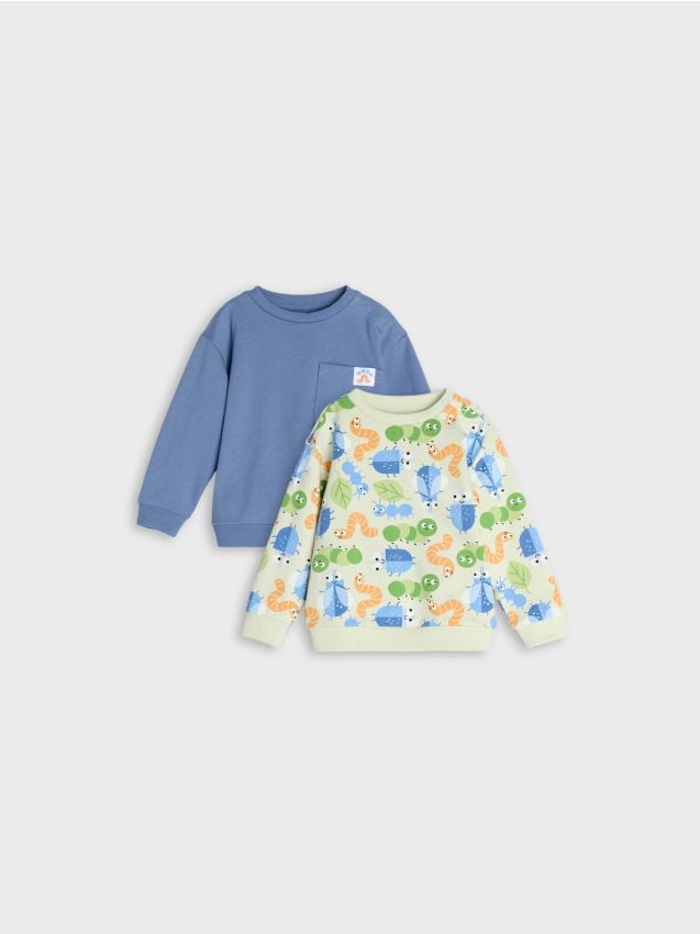 Sinsay - Hanorace crewneck din bumbac 2 pack - mid blue