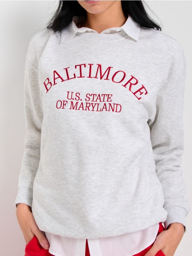 Sinsay - Bluză crewneck cu imprimeu - gri deschis