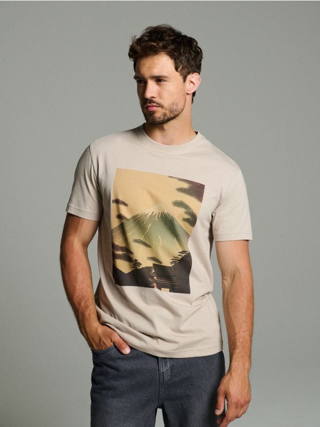 Sinsay - Tricou cu imprimeu - bej