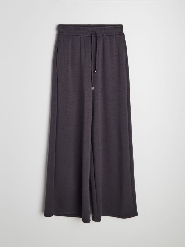 Sinsay - Pantaloni wide leg cu amestec de viscoză - gri-închis