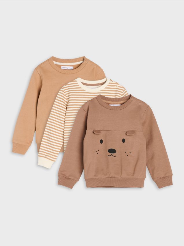 Sinsay - Hanorace Crewneck Din Bumbac Cu Motiv Câine 3 pack - maro-închis