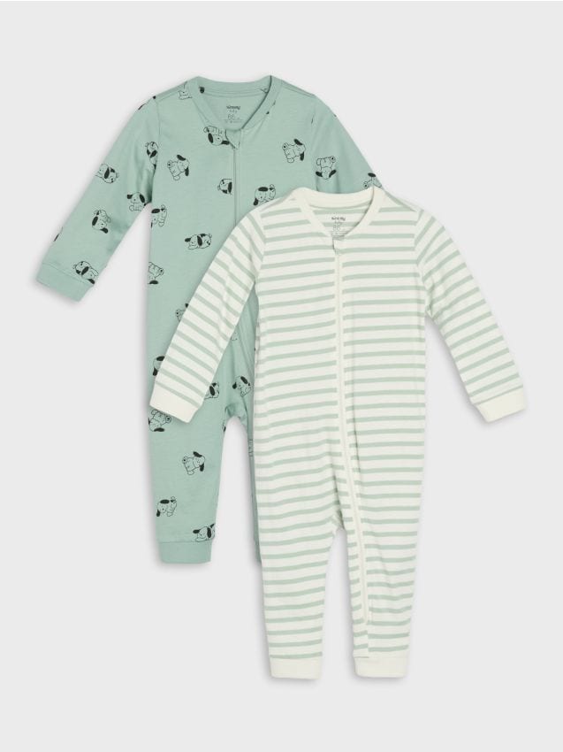 Sinsay - Salopete din bumbac cu model de căței și dungi 2 pack - multicolor