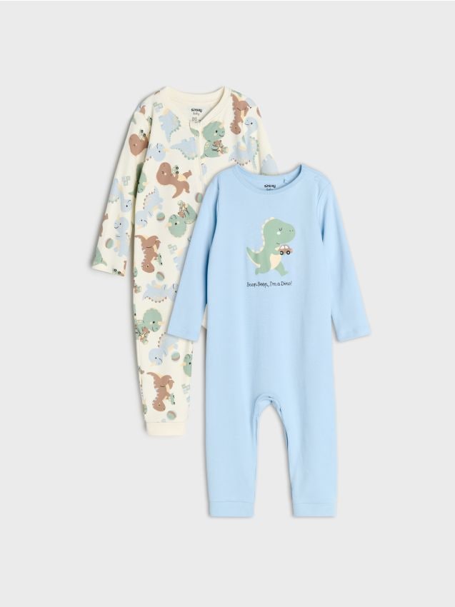 Sinsay - Salopete din bumbac cu motiv de dinozauri 2 pack - albastru-pal
