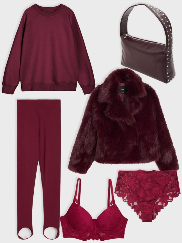 Sinsay - Hanorac cu guler rotund - bordo