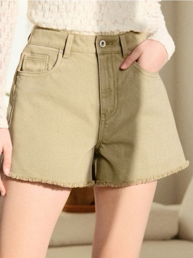 Sinsay - Pantaloni scurți high waist, din denim - verde