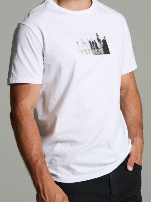 Sinsay - Tricou oversize din bumbac cu imprimeu - alb