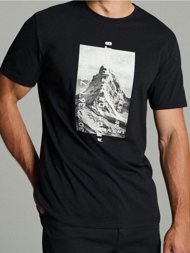 Sinsay - Tricou oversize din bumbac cu imprimeu - bleumarin