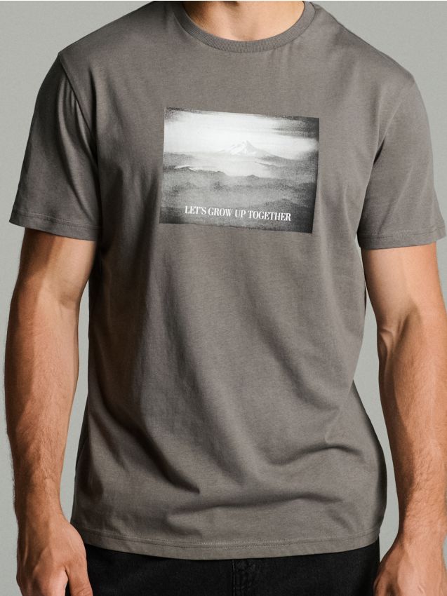 Sinsay - Tricou oversize din bumbac cu imprimeu - gri-închis