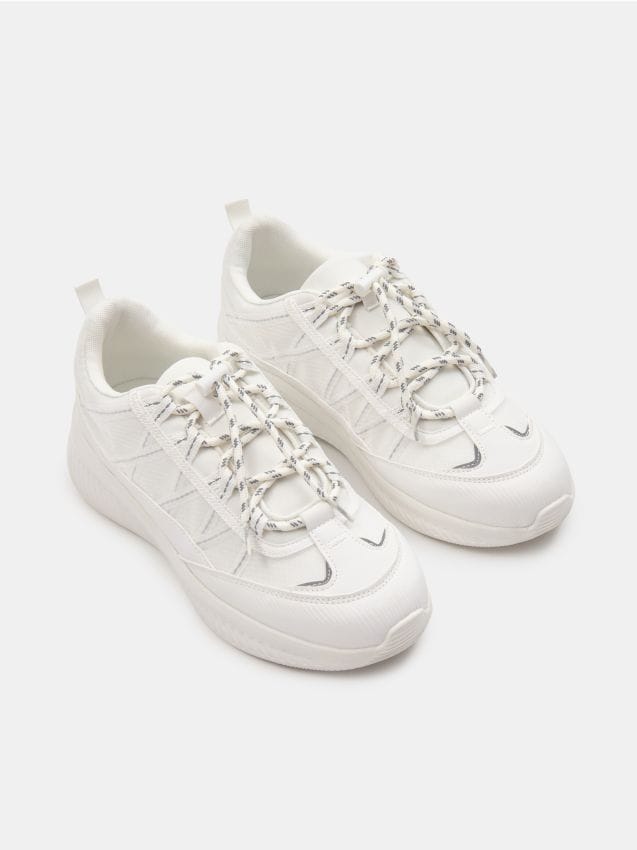 Sinsay - Adidași cu șireturi și manșetă elastică - alb