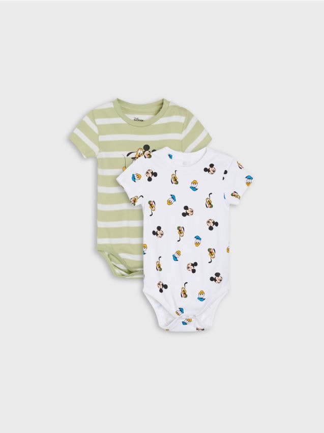 Sinsay - Body din bumbac cu imprimeu 2 pack Mickey and Donald - crem