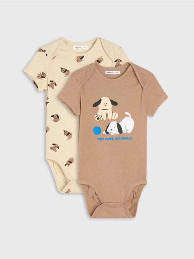 Sinsay - Body din bumbac cu imprimeu cu câini 2 pack - bej