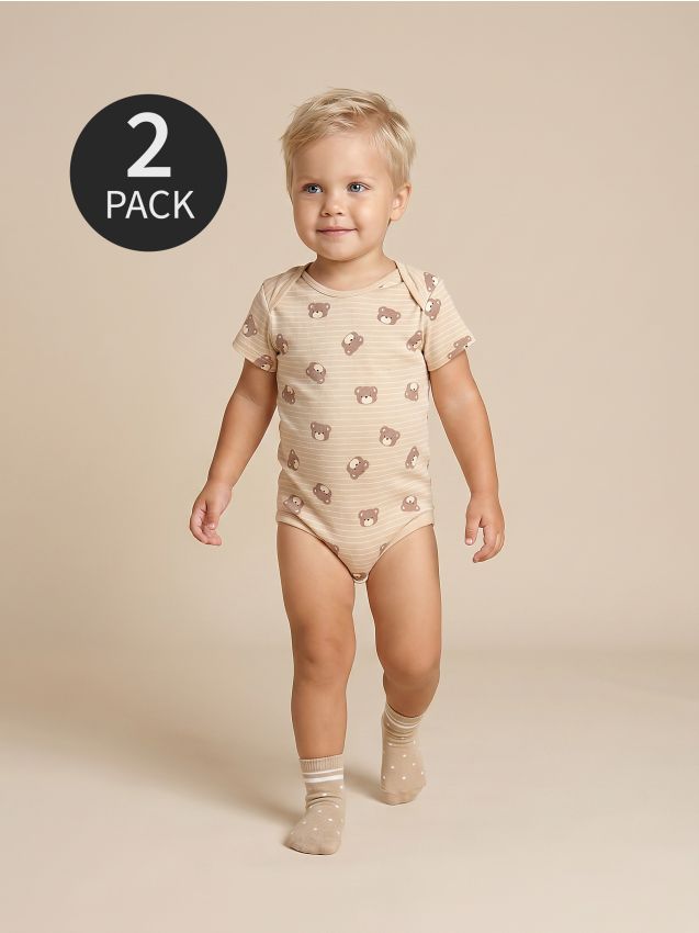 Sinsay - Body din bumbac cu model ursuleți 2 pack - cafeniu