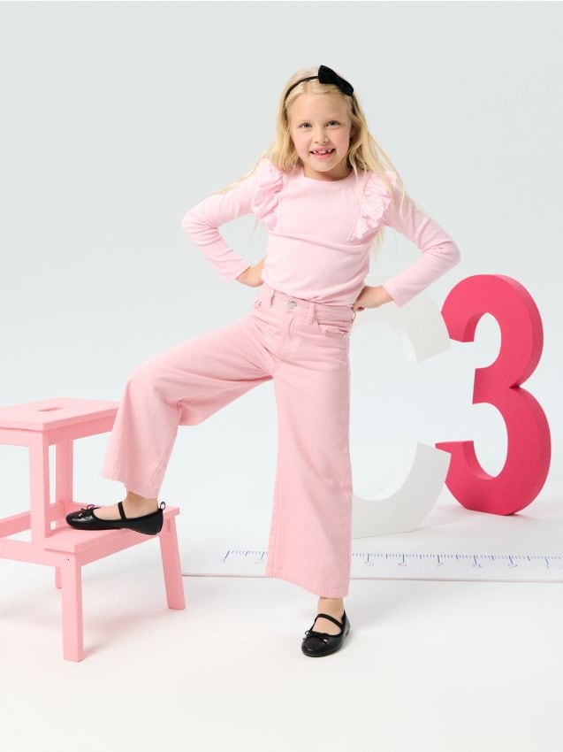 Sinsay - Tricou cu mânecă lungă - roz-pastel