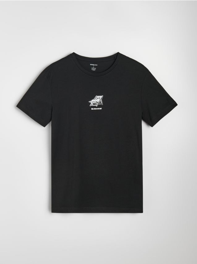 T-shirt in cotone con stampa di gatto - nero