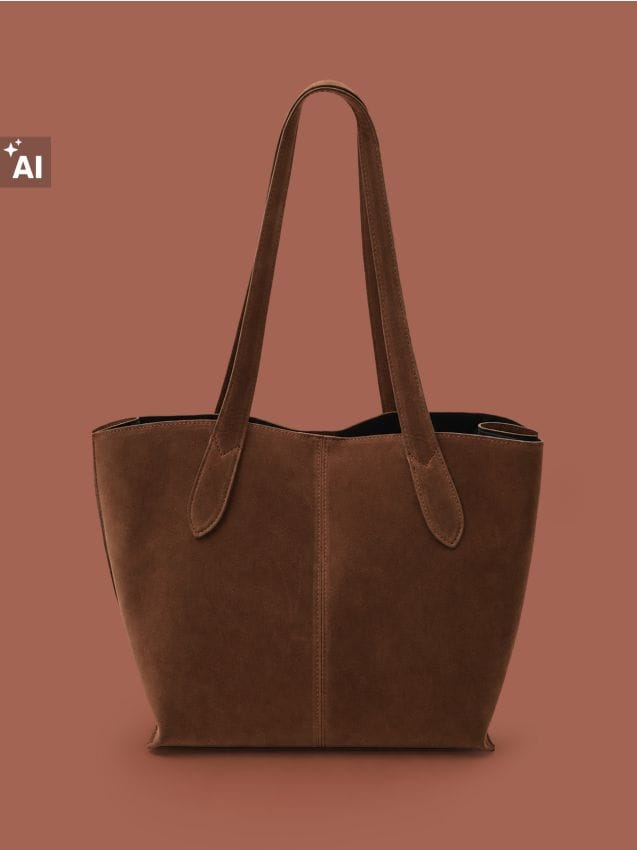 Sinsay - Geantă shopper din imitație de piele intoarsă cu portfard - maro