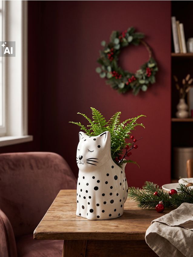 Sinsay - Mască ceramică pentru ghiveci în formă de pisică - alb