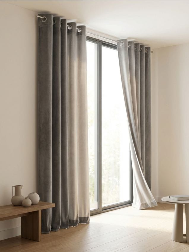 Sinsay - Draperie uni cu inele și finisaj velurat - gri-neutru