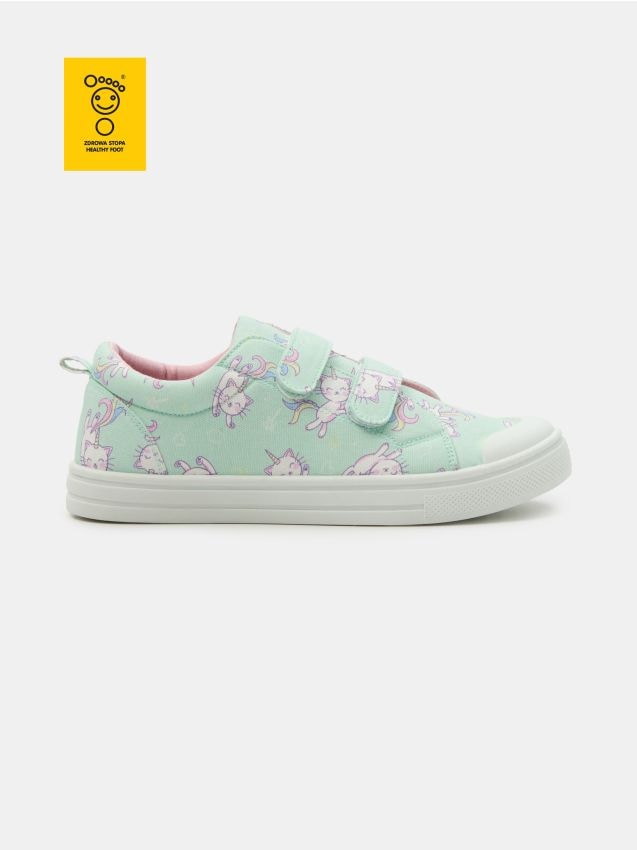 Sinsay - Sneakers din bumbac cu talpă interioară din piele PICIOR SĂNĂTOS - verde-pal