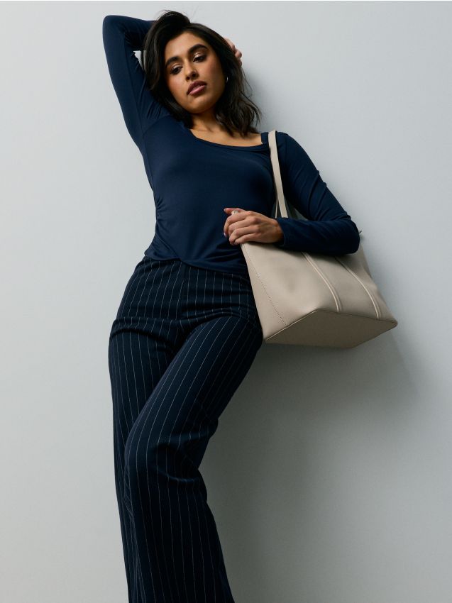 Sinsay - Pantaloni straight leg cu dungi - bleumarin