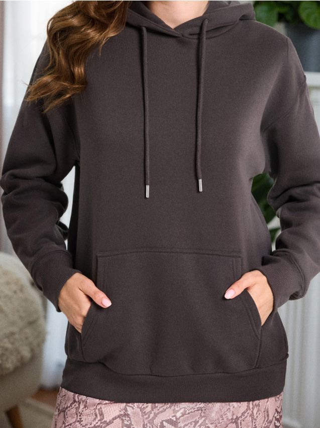 Sinsay - Jednoduchá mikina s kapucňou basic - tmavosivá