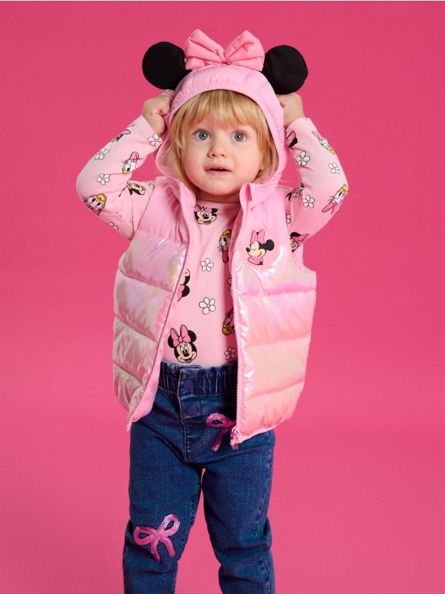 Sinsay - Vestă matlasată cu elemente 3D și efect holografic Minnie Mouse - roz-pastel