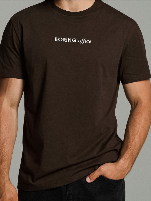 Sinsay - Tricou din bumbac cu inscripție - maro-închis