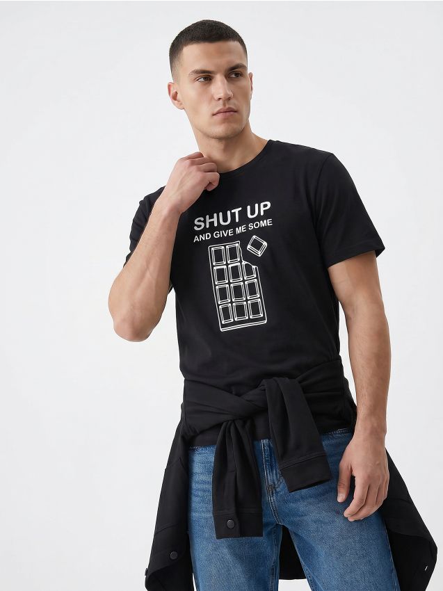 Sinsay - Tricou din bumbac cu imprimeu - negru