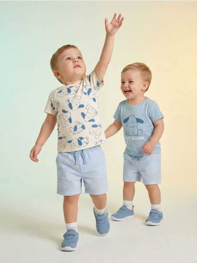 Sinsay - Tricouri din bumbac cu motiv de câini - albastru-pal