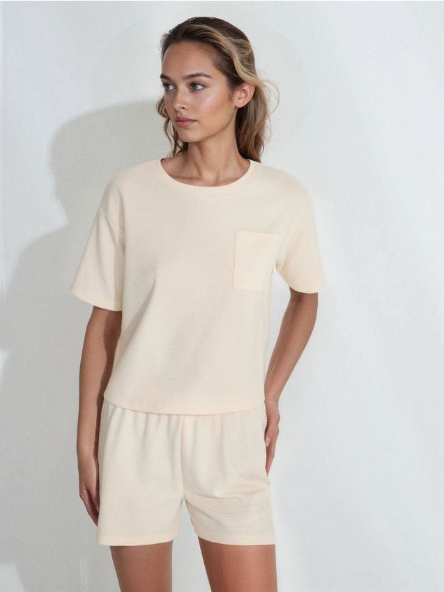 Sinsay - Pijama din două piese - crem